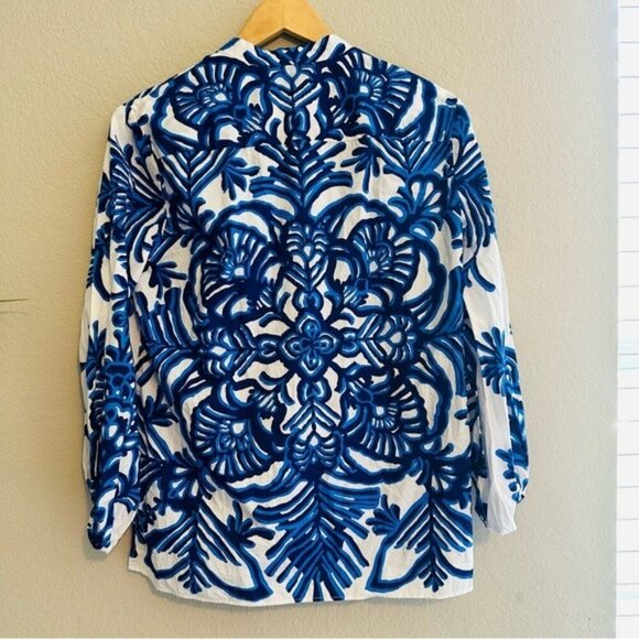 ZARA Blue White Printed Blouse Top Women’s Size Small | Lightweight Chic - Picture 8 of 14